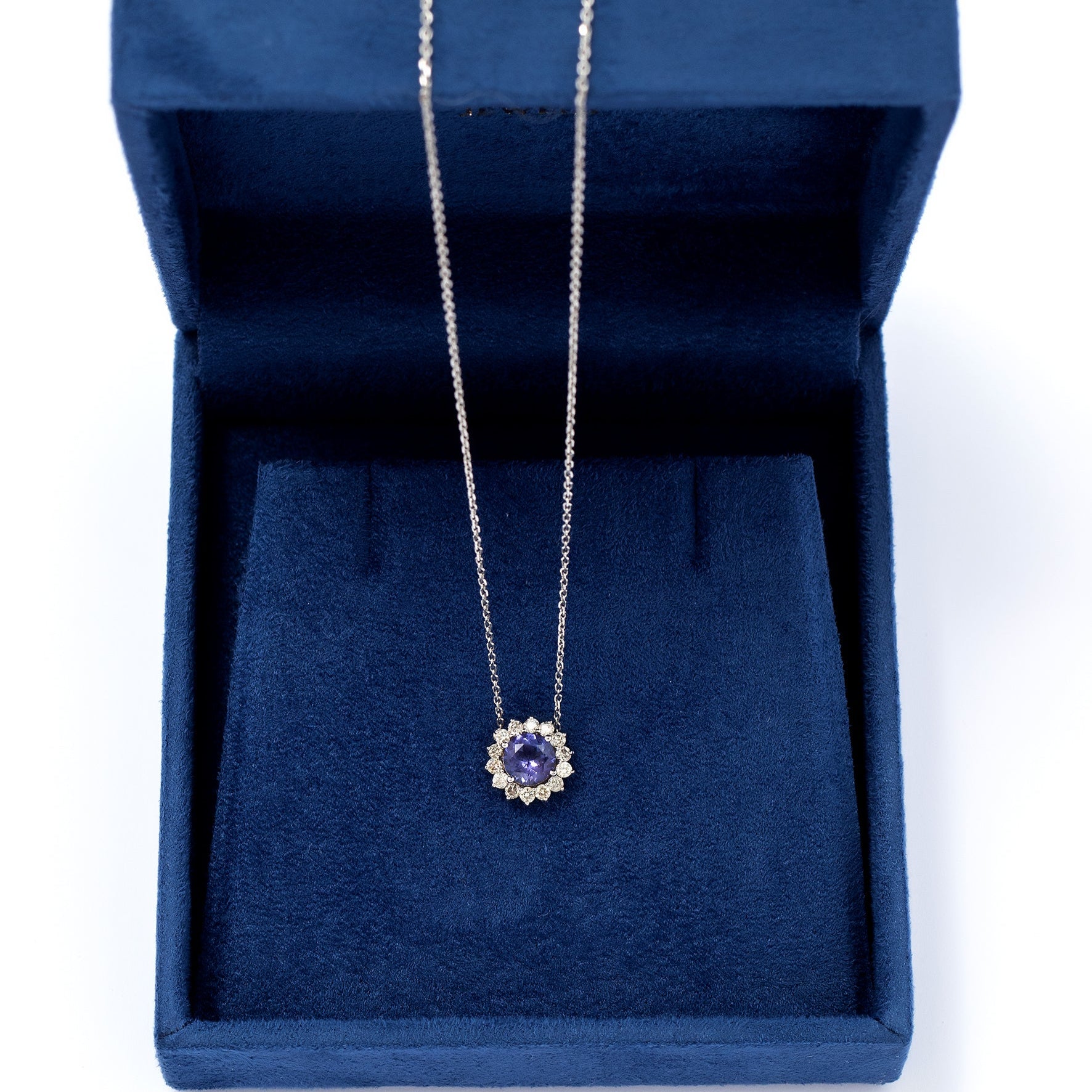 Colar redondo tanzanita e diamantes