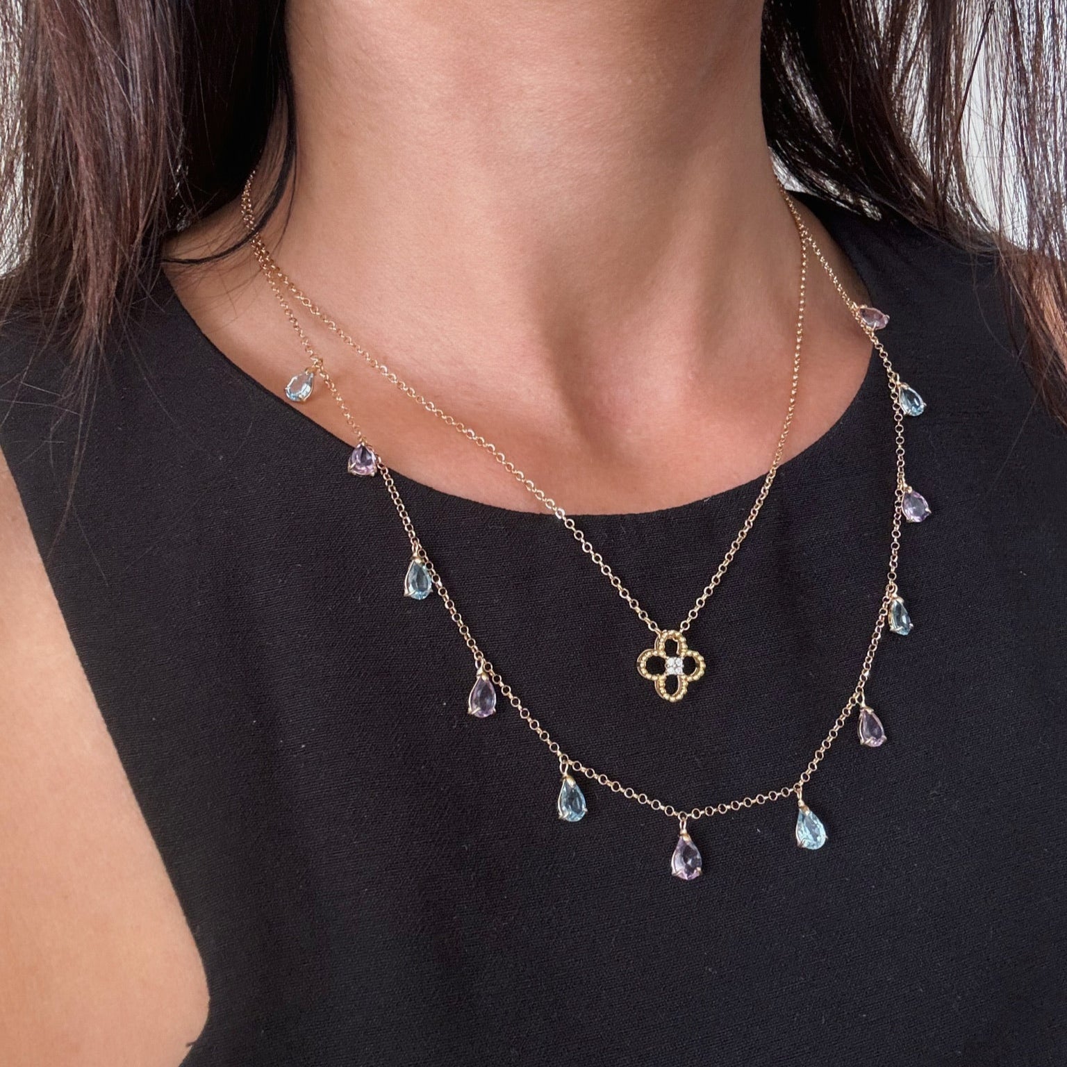 Colar topázio sky e ametistas