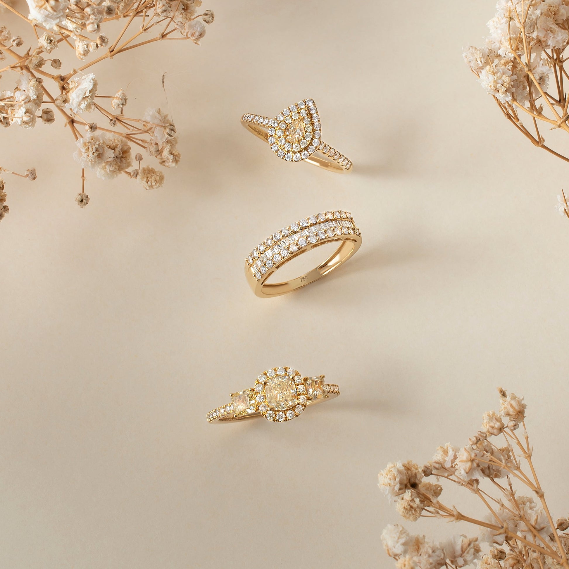 Anel diamantes fancy yellow