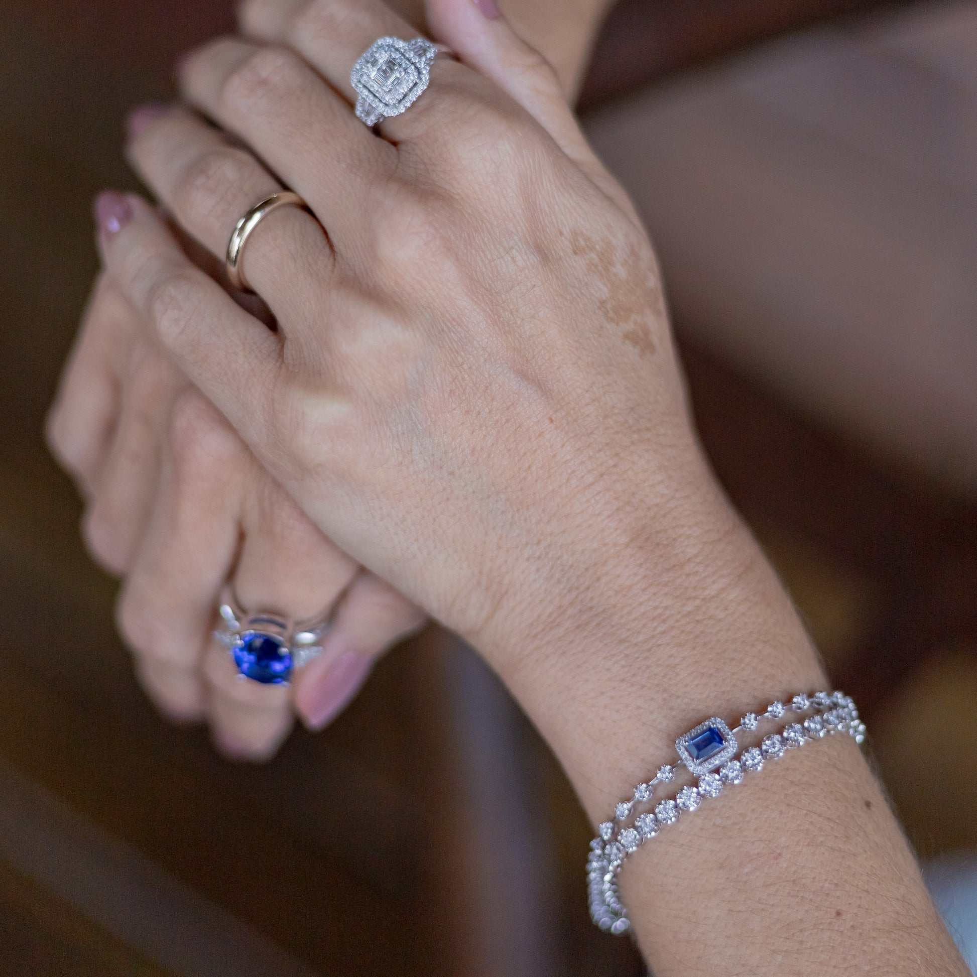 Pulseira Riviera Espaçada Safira e Diamantes