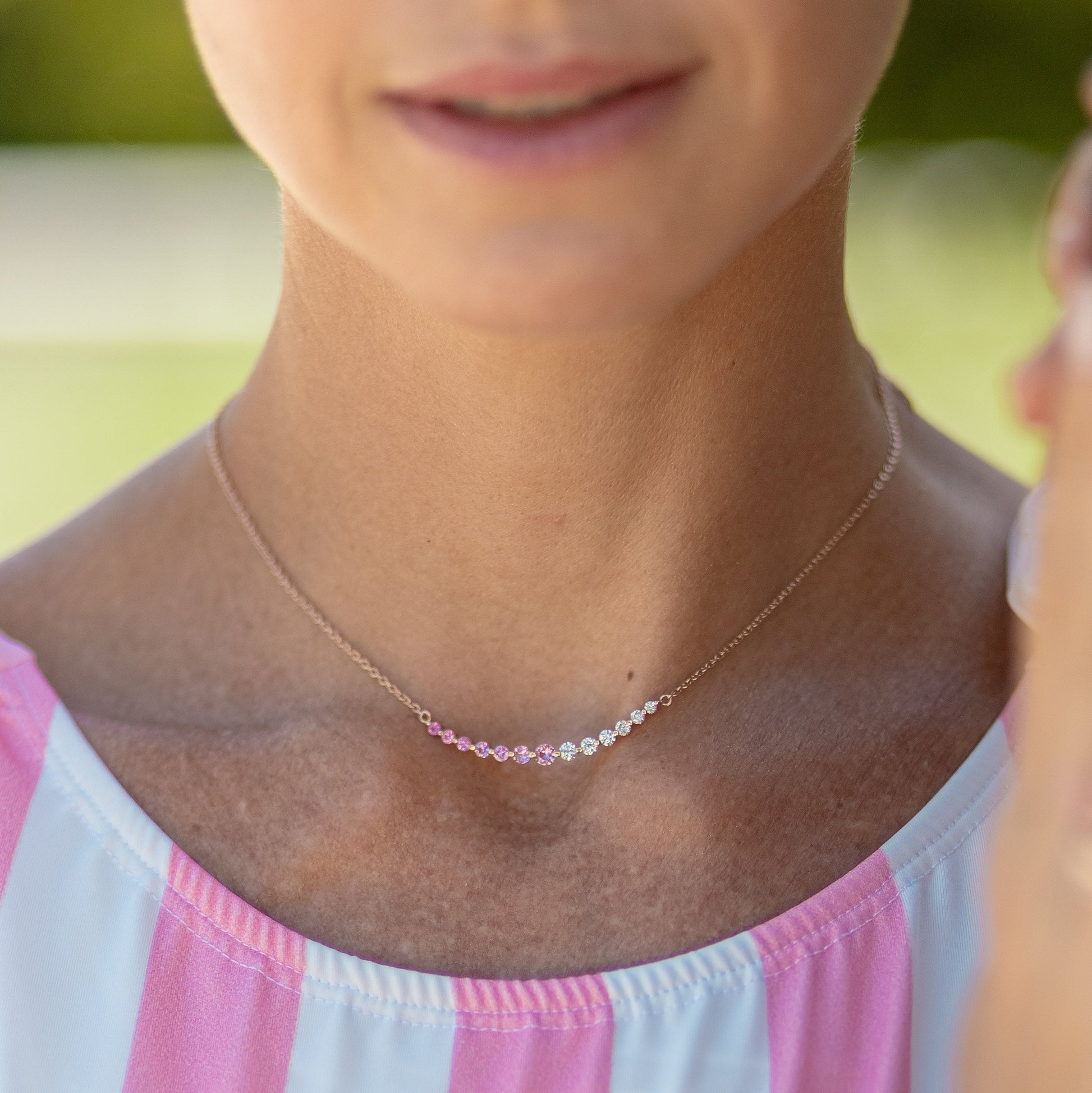 Colar degradê diamantes e turmalinas rosas