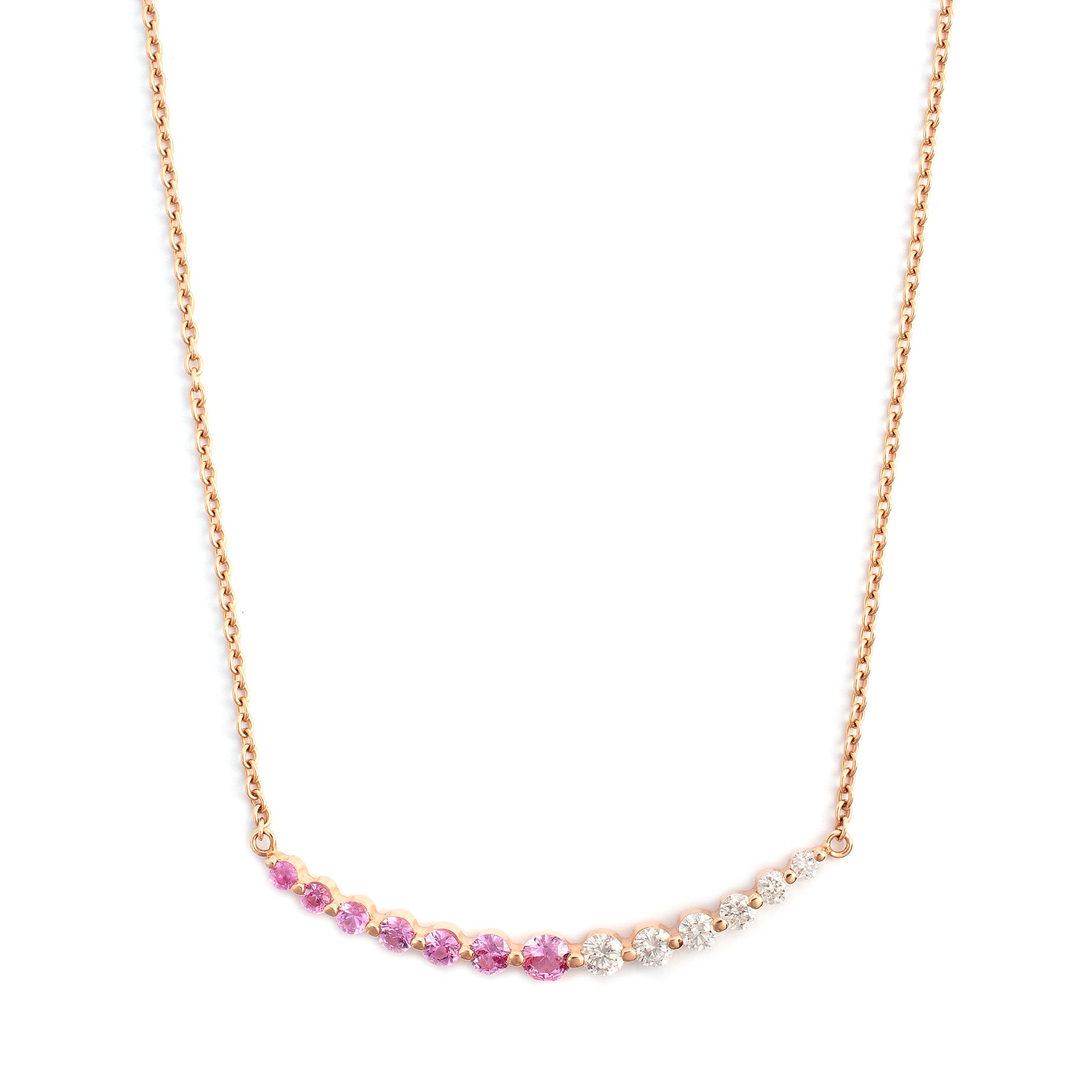 Colar degradê diamantes e turmalinas rosas