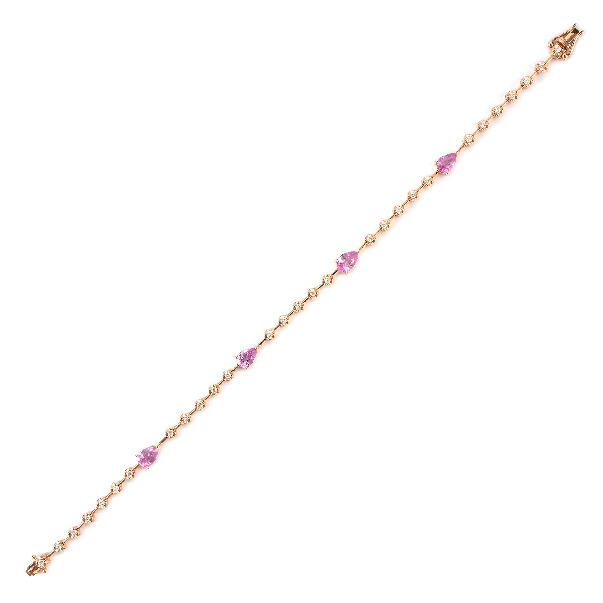 Pulseira riviera safiras rosas e diamantes