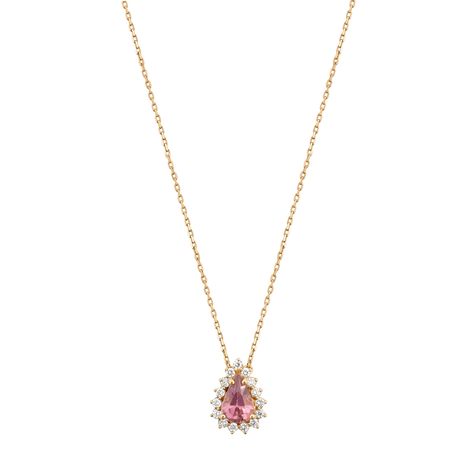 Colar gota com turmalina rosa e diamantes