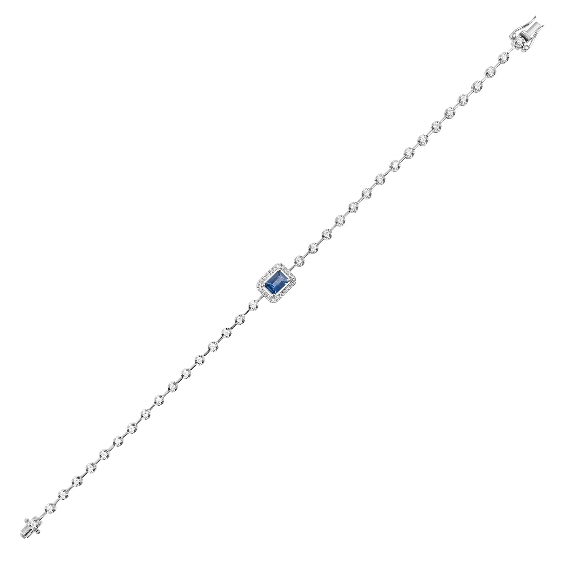 Pulseira Riviera Espaçada Safira e Diamantes