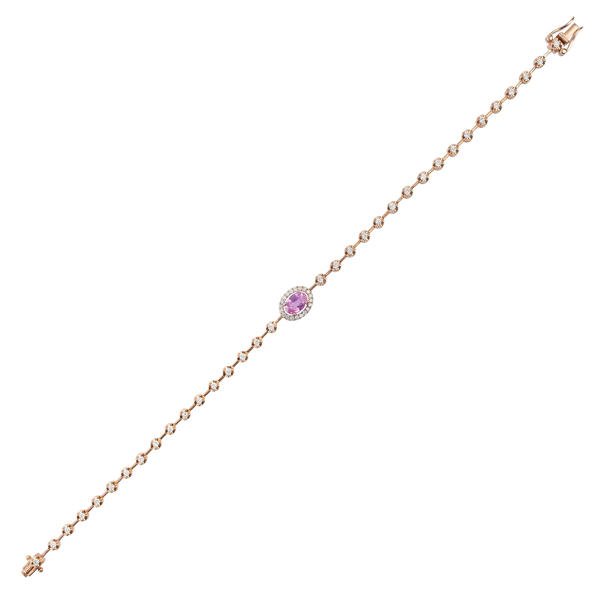 Pulseira riviera safira rosa e diamantes