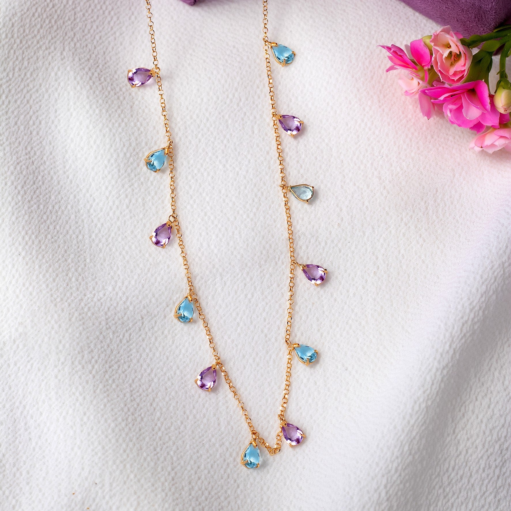 Colar topázio sky e ametistas