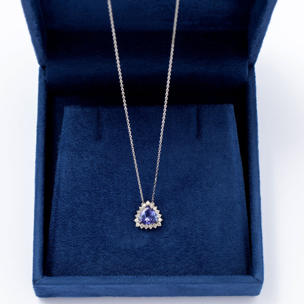 Colar tanzanita trillion e diamantes
