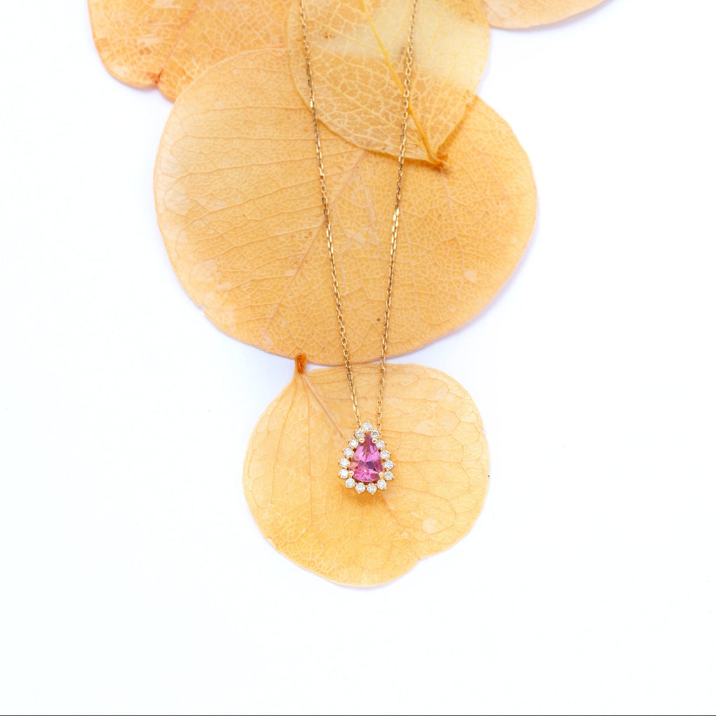 Colar gota com turmalina rosa e diamantes