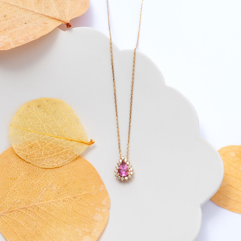 Colar gota com turmalina rosa e diamantes