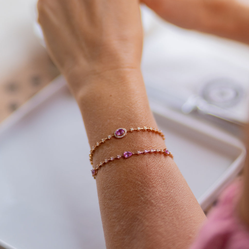 Pulseira riviera safiras rosas e diamantes