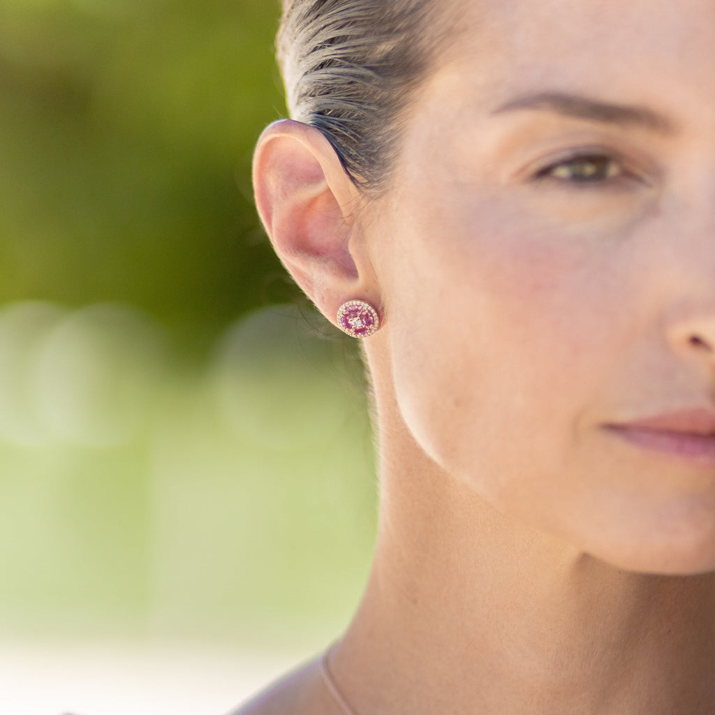 Brinco safiras rosas e diamantes