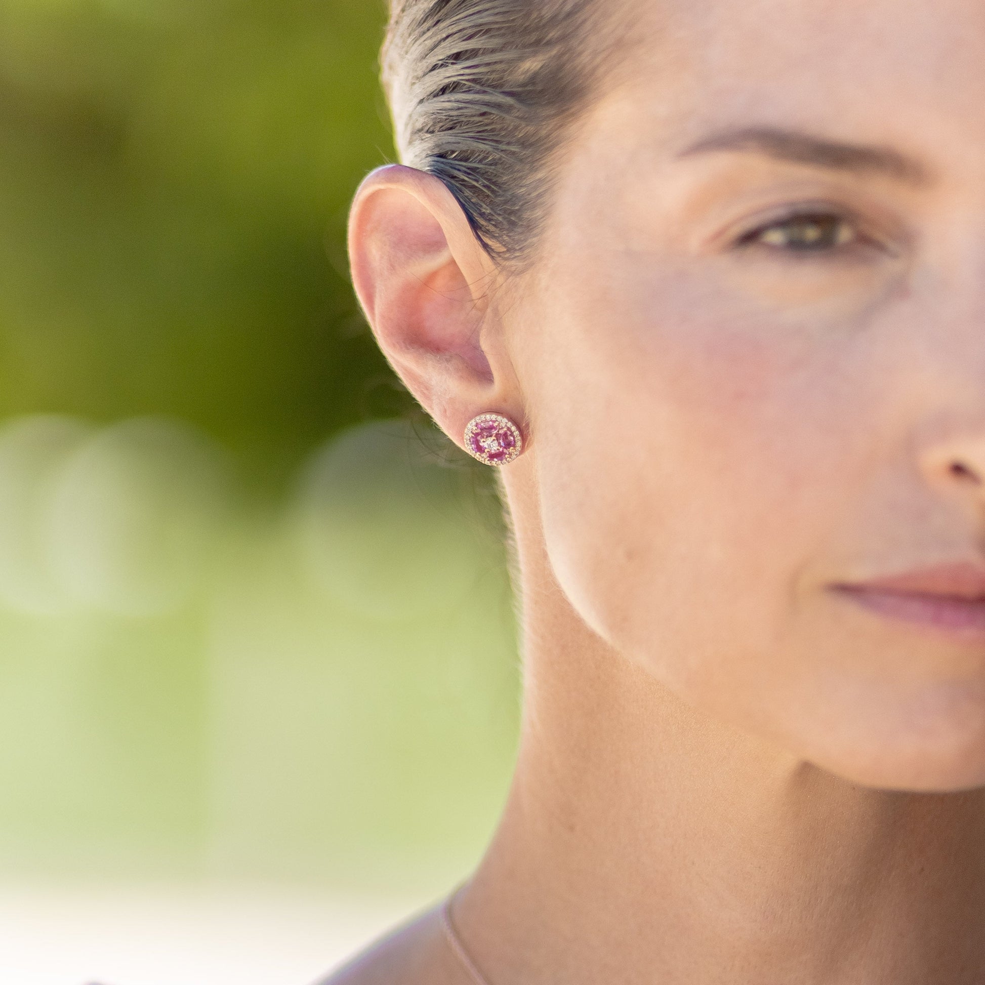 Brinco safiras rosas e diamantes