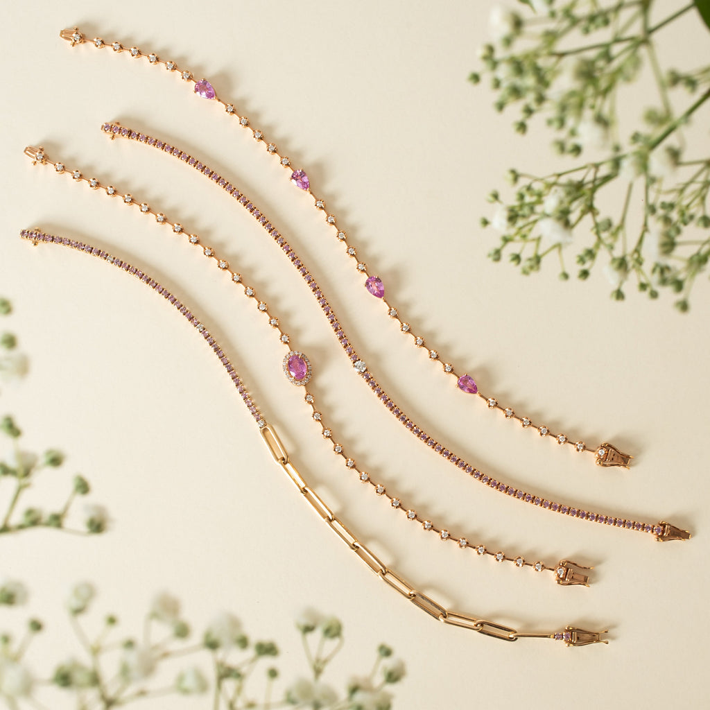 Pulseira riviera safiras rosas e diamantes