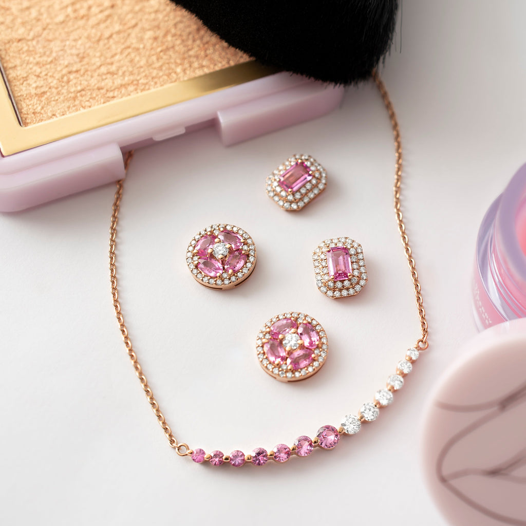 Brinco safiras rosas e diamantes