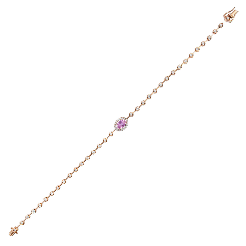 Pulseira riviera safira rosa e diamantes