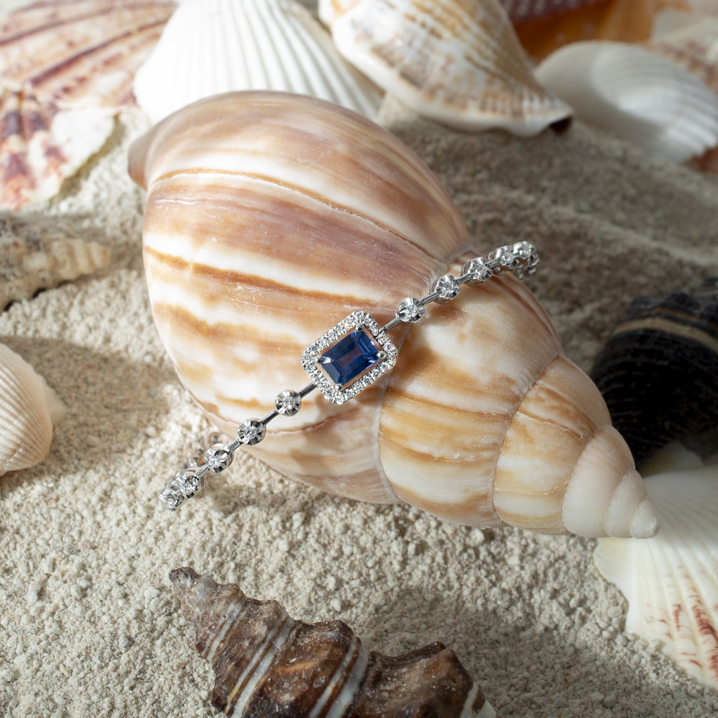 Pulseira Riviera Espaçada Safira e Diamantes